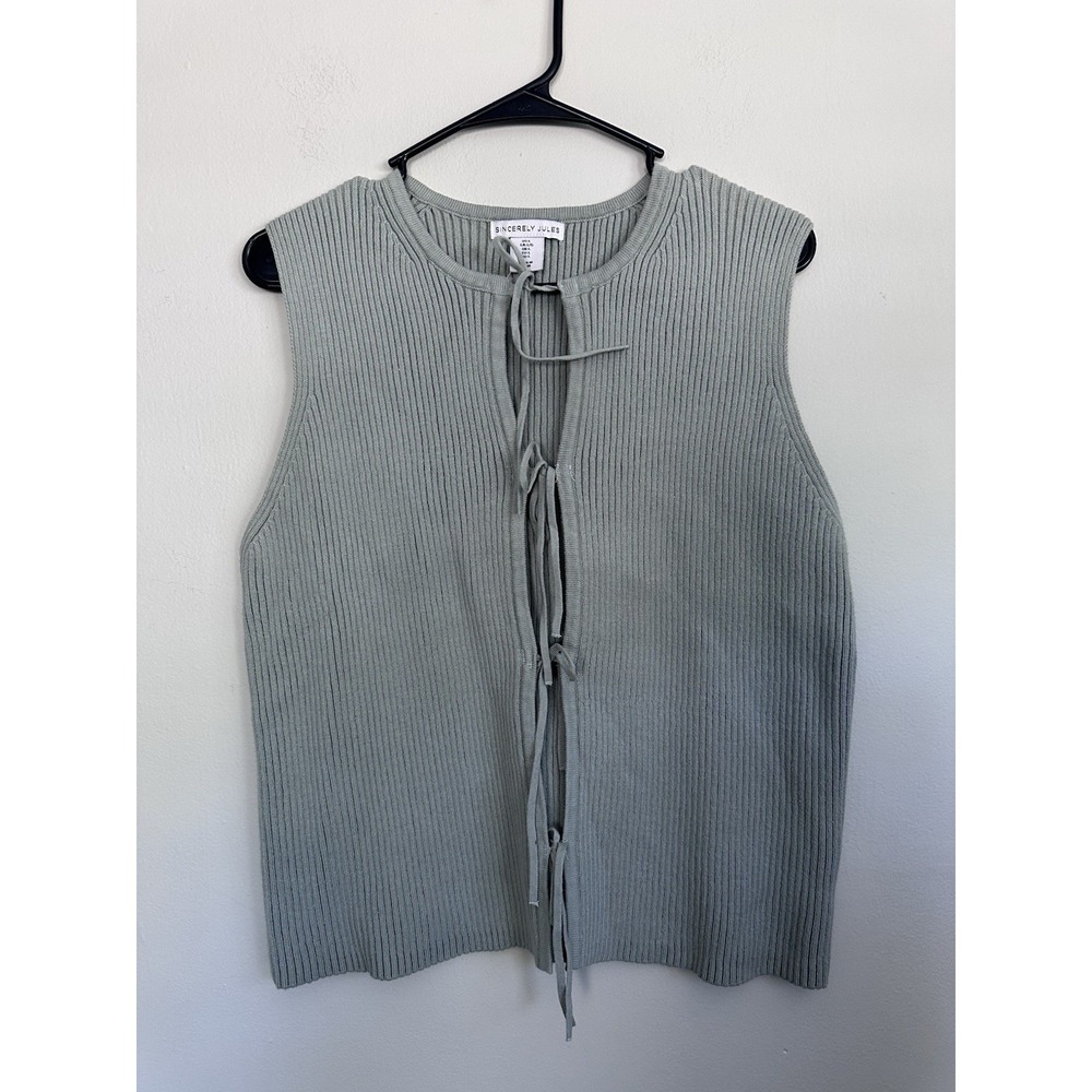 Sincerely Jules Mint Green Front Tie‎ Sleeveless Ribbed Knit Tank Top Size LARGE